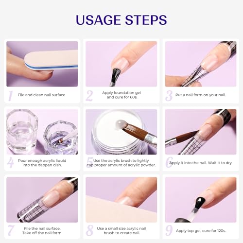 VANSISOS Acrylic Nail Kit for Beginners - Powder & Liquid Set with Brushes