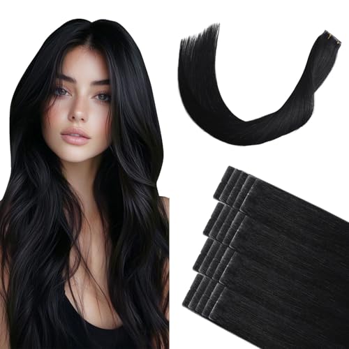 XDhair 14-Inch Invisible Tape in Human Hair Extensions - Jet Black