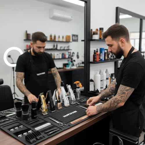 Magnetic Barber Mat, Large Magnetic Barber Mats For Clippers and Supplies, Barbershop Pad for Station, Beauty Salon Table Matt, Tool Organizer for Pro Hairstylist, 4PCS