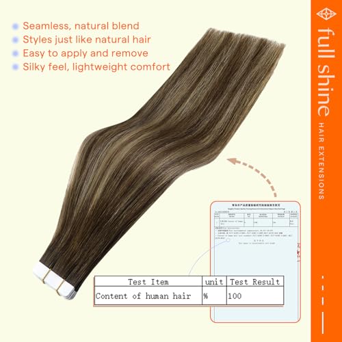 Full Shine Tape-in Hair Extensions 18 Inch Medium Brown Honey Blonde #4/24/4