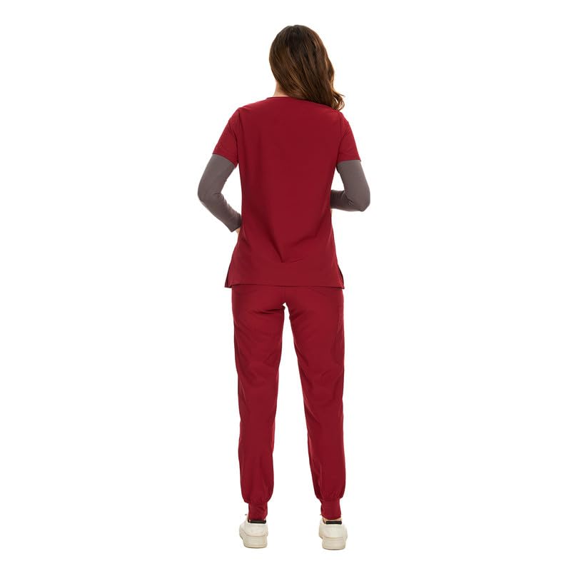 COZYFIT Scrubs for Women Set - Stretch V-Neck Scrub Top & Jogger Pant with 8 Pockets, Yoga Waistband, Anti Wrinkle, Slim Fit Women Scrubs