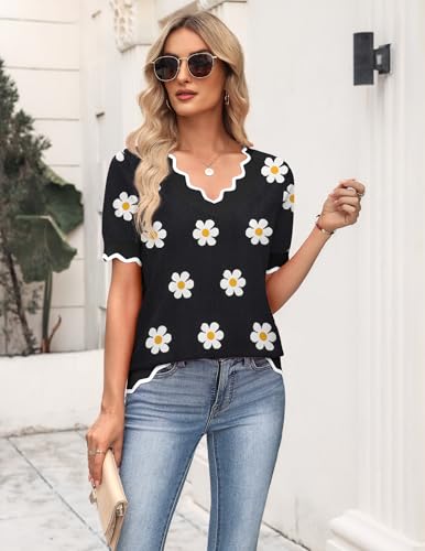 Zeagoo Women's Lightweight V-Neck Short Sleeve Sweater Blouse