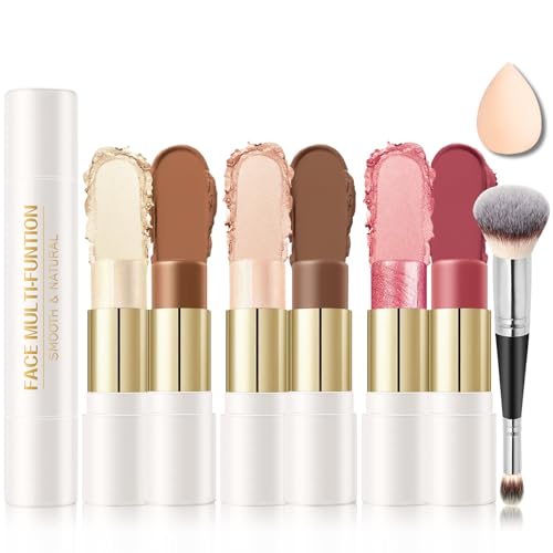 IONSGAKO 6-Color Cream Contour Stick Kit with Highlighter & Blush