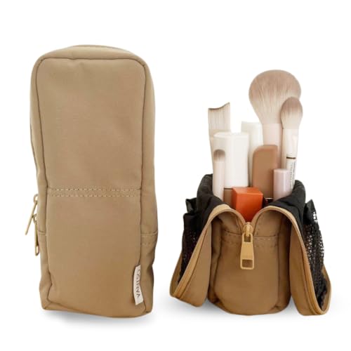 VANTSO Compact Travel Makeup Bag - Expandable Organizer with Brush Slots