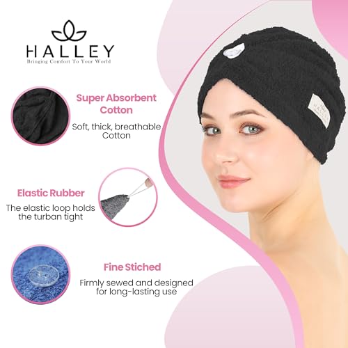 Cotton Hair Towel Wrap with Button - Super Absorbent Turban for Thick Hair