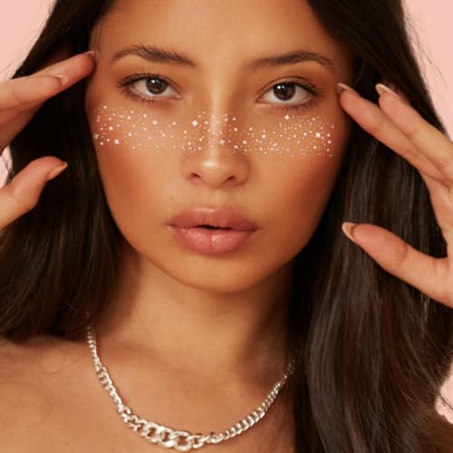 GALACTIC SILVER FACE FRECKLES set of 10 premium festival waterproof temporary metallic silver foil face Flash Tattoos | silver freckles, metallic face flash, face shimmer, freckles