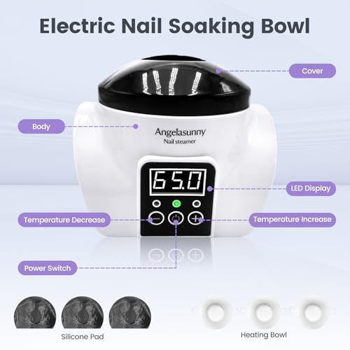 Electric Nail Steam Remover Machine Nail Soaking Bowl with Manicure Tools ? Adjustable Temp, Fast Gel/Dip/Acrylic Remover, LED Display & Acetone-Proof Bowl for Home Salon