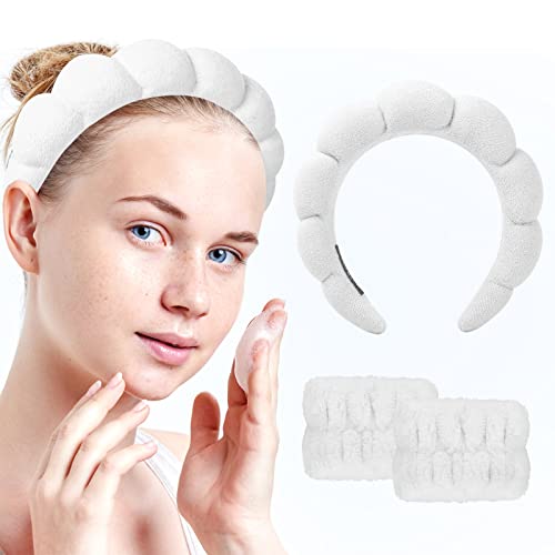 DIGIGRE Sponge Headband for Women, Spa Terry Towel Cloth Fabric Head Band, Soft & Absorbent Material Hair Accessories for Face Washing Shower Skincare Makeup Removal Facial Mask (White)