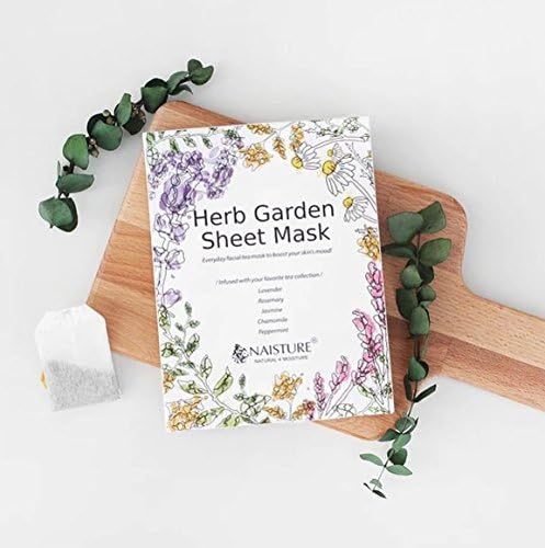 Naisture Herb Garden Sheet Mask (5pc - Lavender, Rosemary, Jasmine, Chamomile, Peppermint)-Anti-Aging, Skin Soothing, Sebum Control, Skin Brightening, Skin Hydrating-All Skin Types, Self-Care Gifts