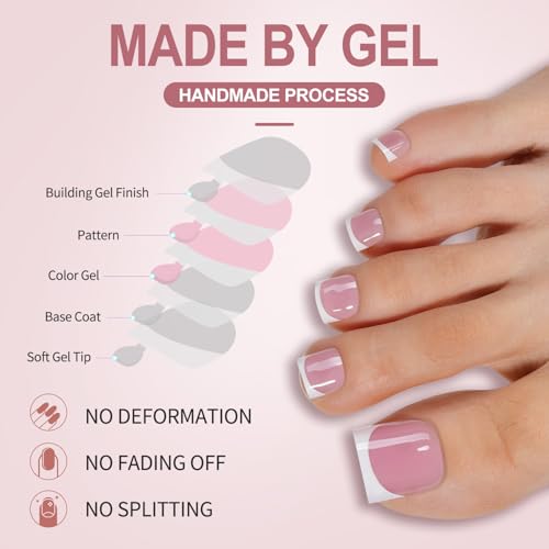 Short French Tip Press On Toenails - 150 Pcs Soft Gel Square False Toe Nails