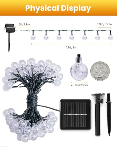 Solar String Lights - 50 LED Waterproof Patio Lights, 23 FT
