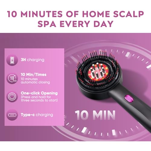 Red Light for Hair Growth Comb - 3-in-1 Hair Growth Brush Electric Scalp Massager Oil Applicator, IPX7 Waterproof Design, Portable for Men & Women Home & Travel