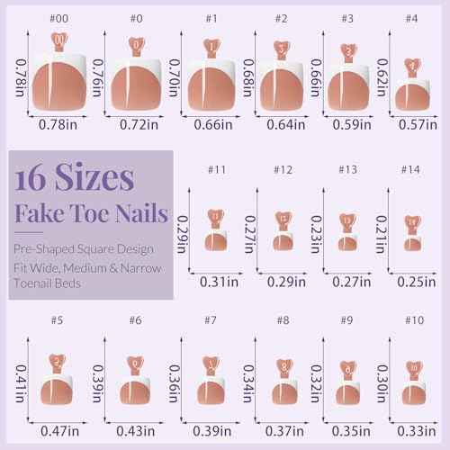 160pcs French Tip Toe Nail Press ons - Brown Press on Toenails for Women, Full Cover Toe Press on Nails with Adhesive Tabs, Fake Toenails Tips