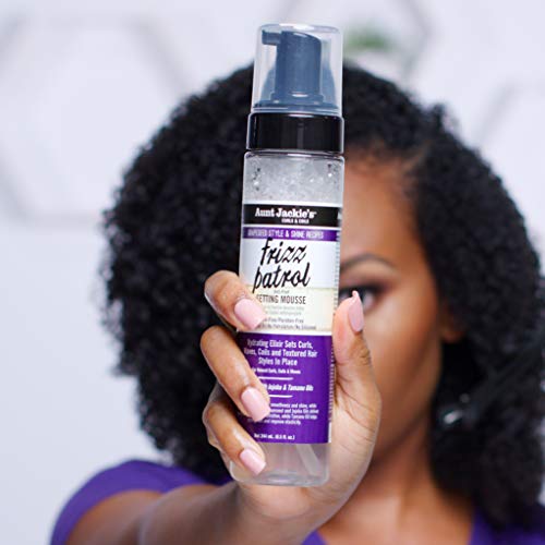 Aunt Jackie's Grapeseed Style and Shine Recipes Frizz Patrol Anti-Poof Setting Hair Mousse, Sets Curly Hair Styles in Place,Purple Fl.Oz 8.5 Ounce