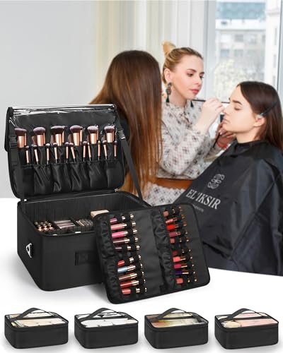 Relavel Extra Large Makeup Case with 10 Dividers & Shoulder Strap
