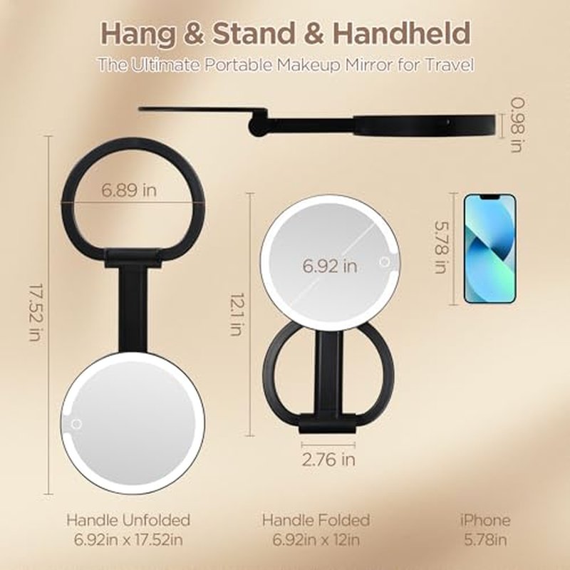 Lighted Makeup Mirror with 3 Color Modes & 10X Magnification - Portable
