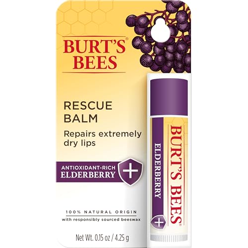 Burt's Bees Rescue Balm Elderberry Lip Balm, With Antioxidant-Rich Elderberry, Tint-Free, Natural Origin Lip Care, 1 Tube, 0.15 oz.