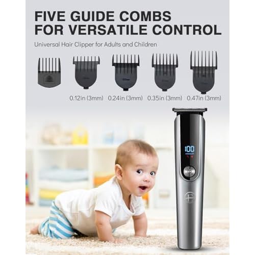Beard Trimmer for Men - 5 in 1 Kit Electric Razor, Nose Hair Trimmer with LED Display, Cordless Mustache Body Face Grooming Kit, Rechargeable Beard Shaver (Aluminum)