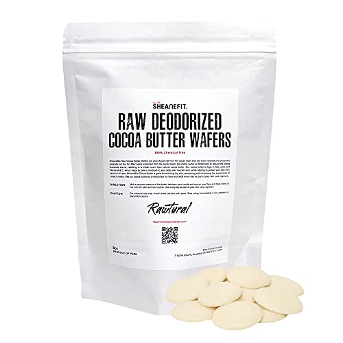 Sheanefit Raw Chemical Free Natural Deodorized Cocoa Butter Wafers - Easy to Weigh, Great for DIY Body Butters, Body Cream, Lip Balms Resealable Standup Pouch (16 OZ)