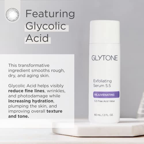 Glycolic Acid Exfoliating Serum 5.5% PFAV | Face & Body Exfoliator for All Skin | Reduces Fine Lines, Wrinkles, Dark Spots & Pore | Non-Comedogenic, Fragrance-Free | AHA Facial exfoliator | 2 Fl oz
