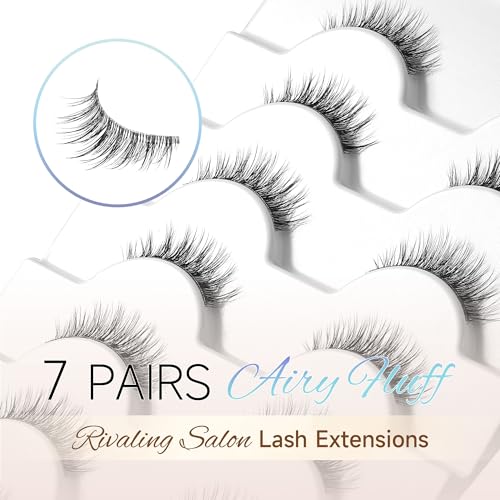 GAQQI Wispy False Eyelashes 7 Pairs C-Curl Clear Band Reusable