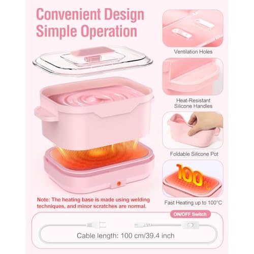 Silicone Wax Warmer for Hair Removal, Foldable Waxing Heater Machine for Melting Hard Soft Wax Beads, 18.6oz Electric Waxing Kit Silicone Wax Pot - Beginner Friendly, Fast Heating, Easy to Clean