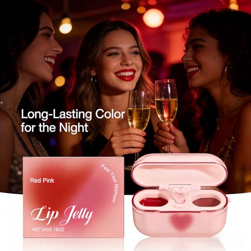 Dual Color Lip Gloss - Red & Pink, Tinted Jelly Lipgloss for Women, Long Wearing Lip Makeup Set, Valentine's Day Birthday Beauty Gifts