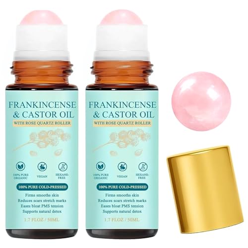 Organic Castor Oil with Rose Quartz Roller - 100% Cold Pressed