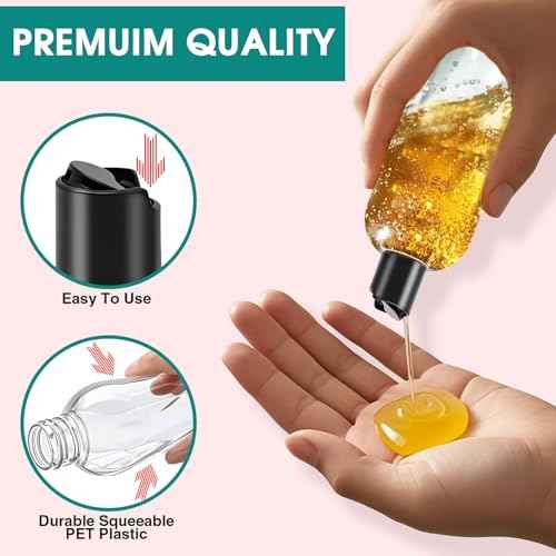 6 Pcs 16 oz Clear Plastic Empty Bottles with Black Disc Top Caps, Squeezable Refillable Shampoo Bottles Travel Cosmetic Containers for Lotions, Body Soap Cream