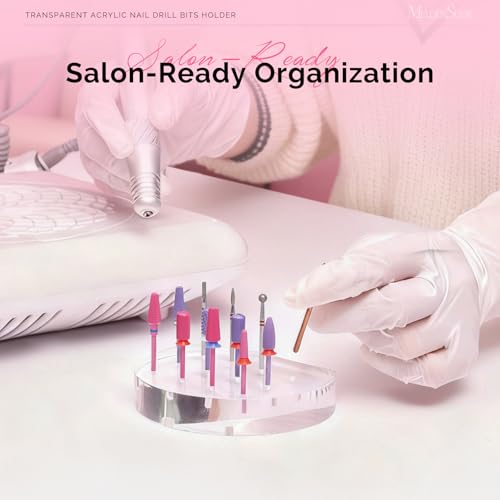 MelodySusie 12 Holes Acrylic Nail Drill Bit Holder Round 3/32 Inch - Clear Organizer for Nail Salon & Home Use