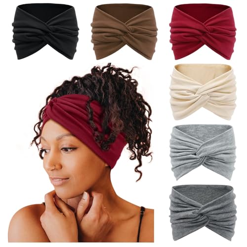 Tobeffect 7'' Extra Wide Turban Headbands for Women - 6 Pack Non-Slip Hair Wrap