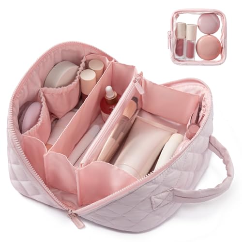 LOVEVOOK Travel Makeup Bag 2-Piece Set, Waterproof Puffer Organizer