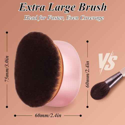 75MM Extra Large Self Tanner Kabuki Makeup Brush ? Ultra Soft Dense Vegan Bristles for Body Makeup, Bronzer & Foundation?Applies Tanning Mousse, Lotion & Self Tanner?Rose Gold, Wet & Dry
