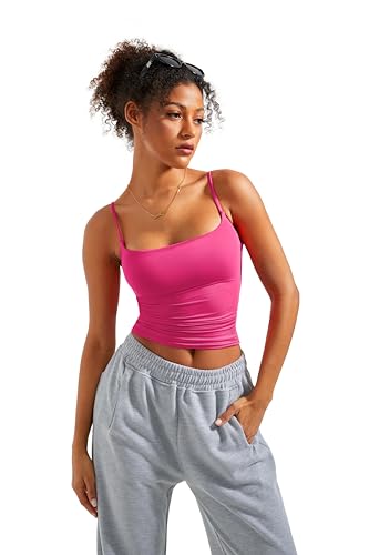 SUUKSESS Women Sexy Square Neck Tank Top Summer Y2K Going Out Tops Casual Sleeveless Basic Cami Shirts (Hot pink, XS)