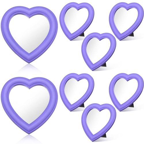 8 Pcs Spa Party Supplies 8 Heart Shaped Mirror Purple for Sleepover Party Favors Makeup Mirror for Spa Slumber Birthday Favor