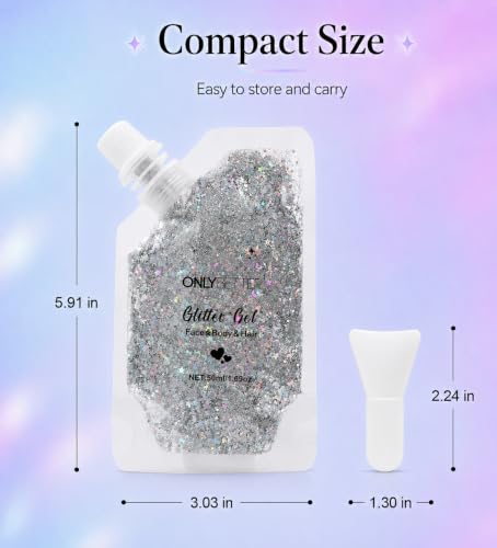 Silver Holographic Body Glitter Gel - Waterproof, 2 Pack