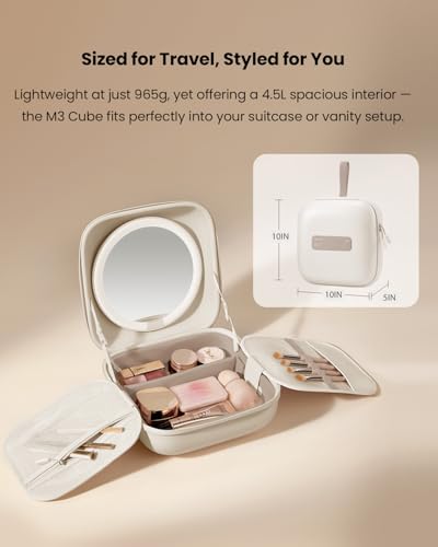 AMIRO Travel Makeup Bag with Adjustable LED Mirror, Luggage Strap, 4.5L Capacity