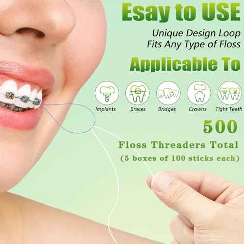 Floss Threaders, Orthodontic Threader, Ultraclean Access Tool for Maintaining Oral Health with Braces, Bridges, and Implants 500 Count (5Pack)