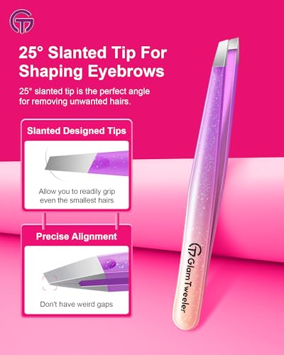 GlamTweeler Precision Tweezers Set - Slant & Point Tips with Case