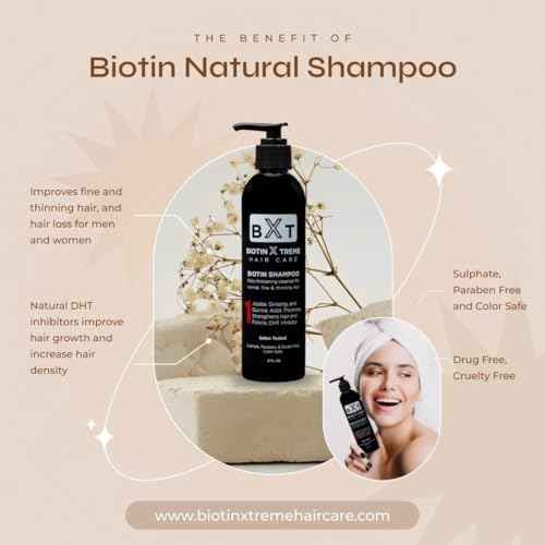 Biotin X Treme Hair Natural Shampoo for Hair Loss & Thinning Hair - Color-Safe, DHT Blocker, Sulfate-Free, Paraben-Free - For Men & Women - Promotes Hair Growth, Strengthens, and Thickens - 16 oz
