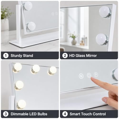 Lighted Makeup Mirror 13x11 Hollywood Vanity with 12 Dimmable Bulbs