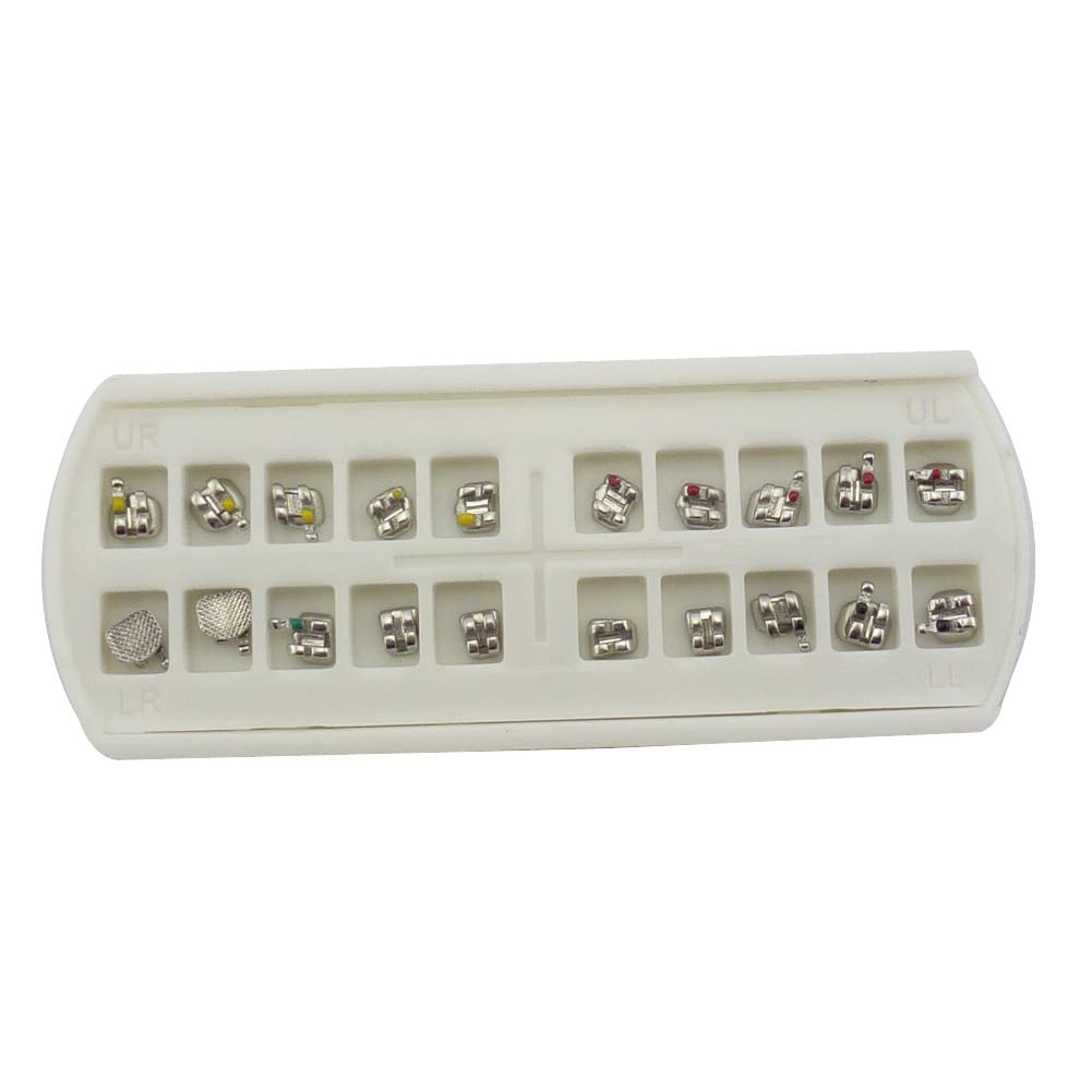 SNAWOP Dental Orthodontic Brackets Mini Metal Tooth Braces Roth/MBT(5 Packs MBT 022 3-4-5 with Hooks)