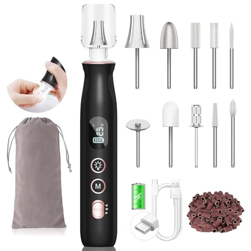 HSKAI Vintage Black Electric Nail File Drill for Thick Toenails & Callus Removal