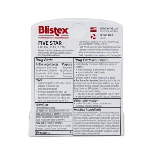 Blistex SPF 30 Five Star Lip Protection 0.15oz per Tube (10 Pack)