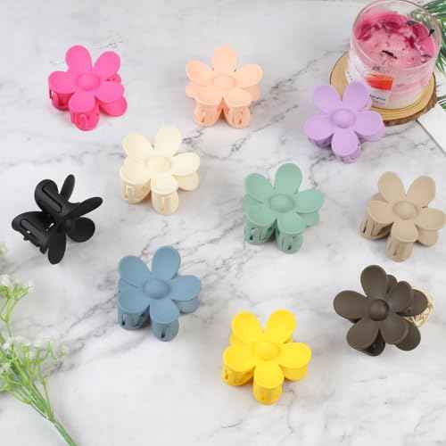 vivinin Flower Claw Clip 10 PCS Claw Clips, Hair Clips for Women Non Slip for Thick Hair Women Girls Gifts, 10 Colors
