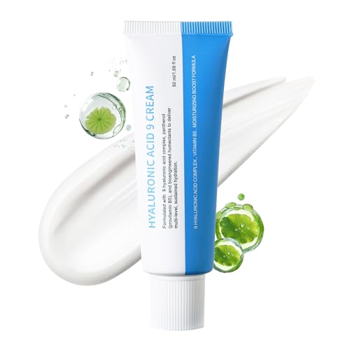 Hyaluronic Acid 9 Face Moisturizer, Daily Moisturizing Cream with Centella Asiatica, Vitamin B5 for All Skin Types, Soothing & Deep Hydrating Skin Care, Lightweight, Non-Greasy, 1.69 fl.oz