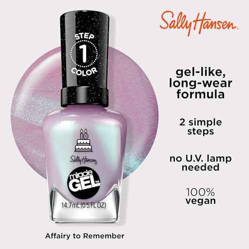 Sally Hansen Miracle Gel Salon Quality Nail Polish | Gel-Like Formula, Two-Step System, No UV Light Needed, Long Lasting | Shimmery | 532 Affairy To Remember | Purple with hints of Blue Nail Polish