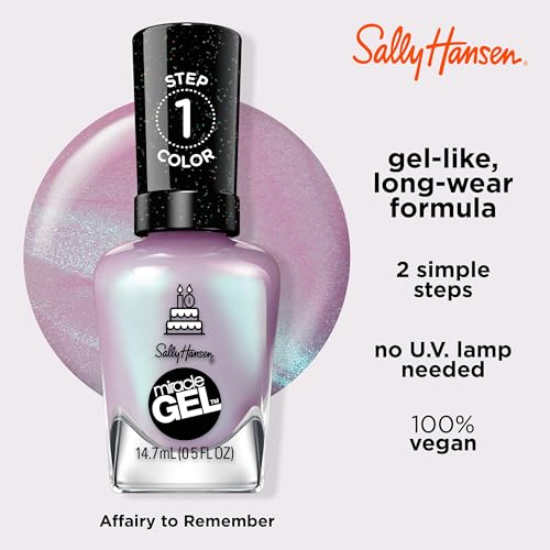 Sally Hansen Miracle Gel Nail Polish 532 Affairy to Remember - Purple Blue Shimmer, Long-Lasting, 0.5 Fl Oz