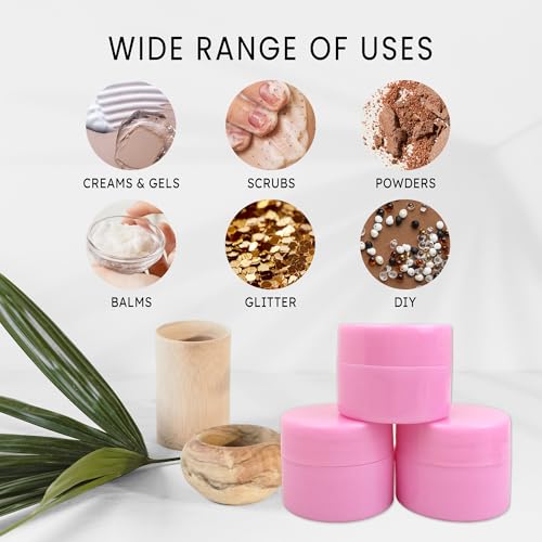 Beauticom 12 Pieces 7G/7ML (0.25oz) PINK Sturdy Thick Double Wall Plastic Container Jar with Foam Lined Lid for Powdered Eyeshadow, Mineralized Makeup, Cosmetic Samples - BPA Free