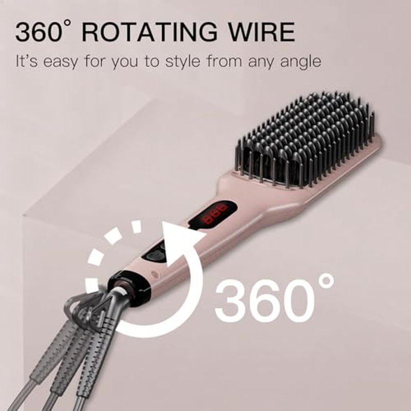 MEGAWISE Pro Ceramic Ionic Hair Straightener Brush for Home Salon | MCH Fast 20s Heating Tech with Auto-Off Safety | Anti-Scald with Universal Dual Voltage | Rotatable Power Cord